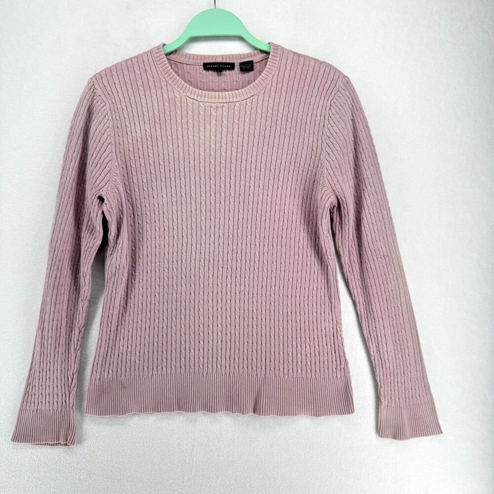 Jeanne Pierre Long Sleeve Cable Knit Long Sleeve Sweater 100% Cotton Size L